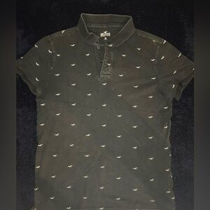 Hollister Men's Dark Polo with Logo Pattern